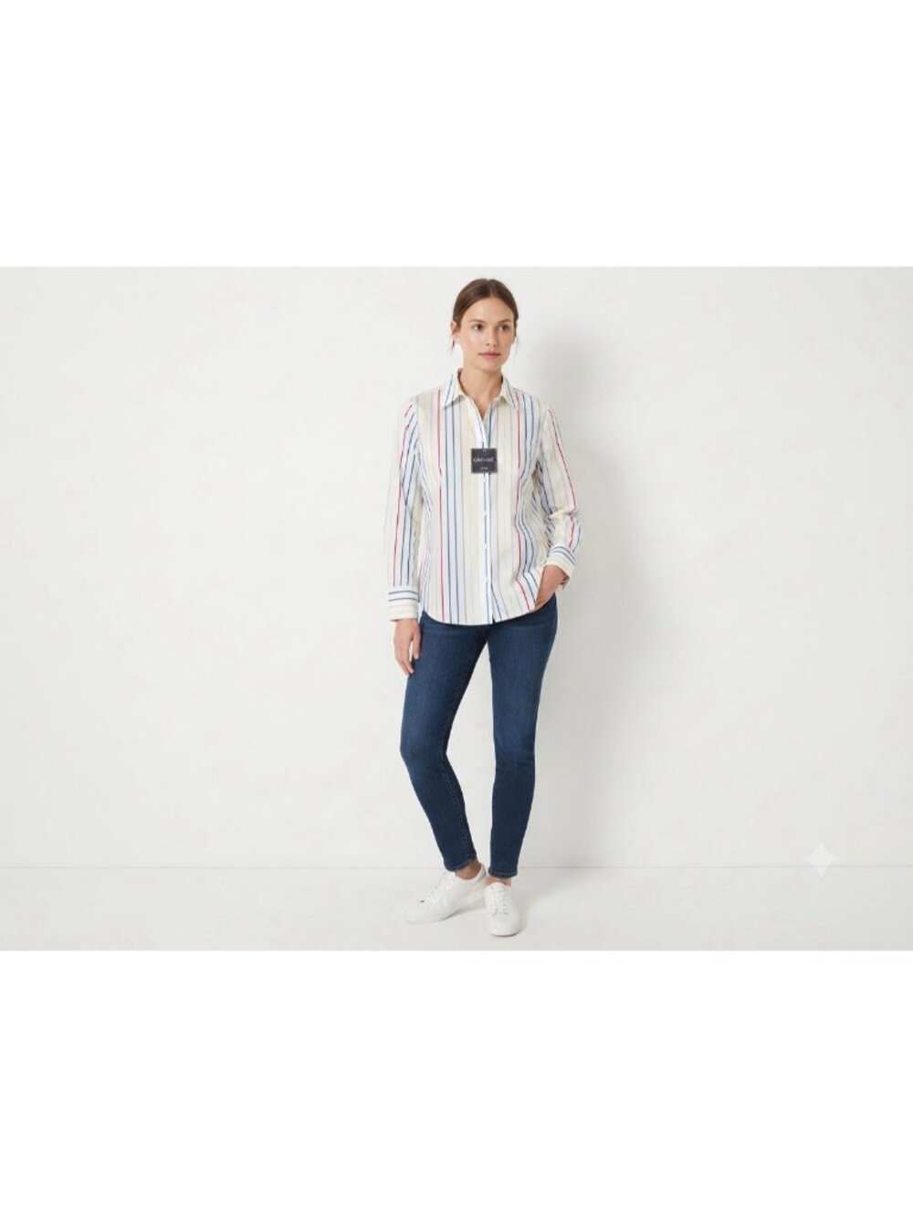George Stretch Women's Button-Down Shirt Size M Multicolor Striped Long Sleeve